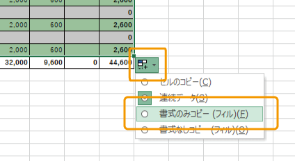 オートフィルオプションから選択する