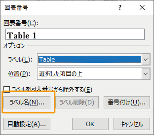 図表番号のラベル名